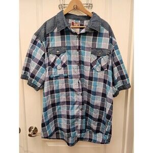 Beyond the Limit Tanglewood Co Blue Plaid Button Down Shirt Men's 3XL Denim